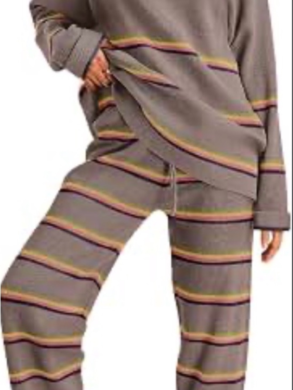 Relaxed Stripe Knit Lounge Pants - Taupe